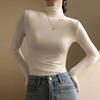 Women Basic Turtleneck Top Soft Stretch Long Sleeve Shirt Solid Color Base Tops