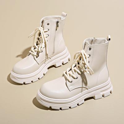 Мода 2024 года, высококачественные женские ботинки с круглым носком, однотонные, со шнуровкой, износостойкие женские туфли Botines De Mujer