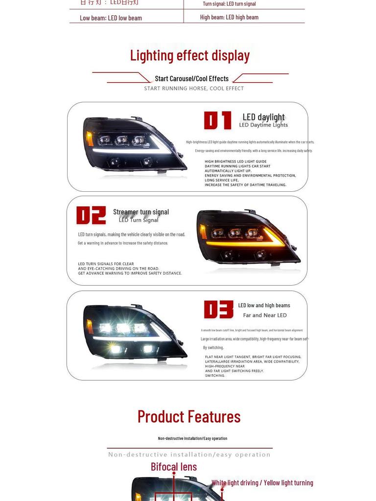 Светодиодные Прожекторные Фары для Lexus RX 98-03 с Дневными Ходовыми Огнями и Последовательными Поворотниками