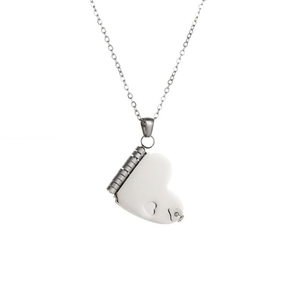 Heart Book Pendant Necklace Stainless Steel Chain Lovers Choker Valentine's Day Gift