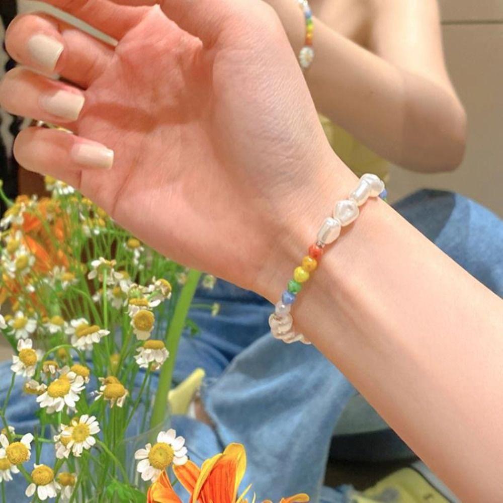 Minority Design Daisy Bracelet Bead Flower Pearls Clavicle Chain Rice Bead Necklace  Decoration