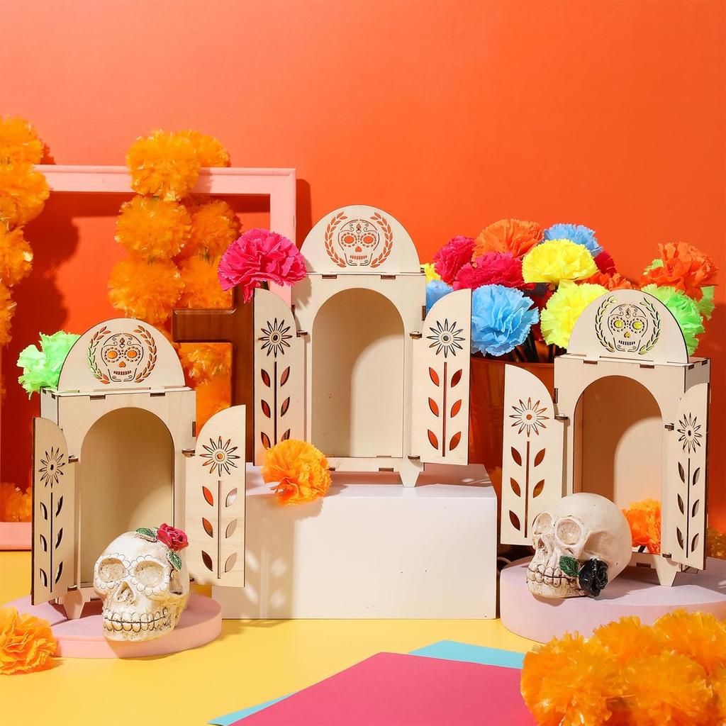 Soaoo Dia De Los Muertos Ofrenda Shadow Box, Wooden Day of The Dead Shadow Box, Skull Papel Picado Day of The Dead Decorations, Altar Ofrenda