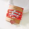 6Pcs/Set Romantic Love Heart Pendant Bracelets for Women Girls Cute Pink Soft Clay Beaded Bangles Valentine's Day Jewelry Gift