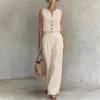 1116 European and American summer women's clothing lazy style imitation hemp suit, sleeveless vest + wide-leg pants, gentle display