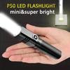 P50 Zoom White Beam Light Long Distance Mini Flashlight Type-C Usb Rechargeable Portable Pocket Torch Home Outdoor 16340 Battery