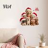 Puppy Themed Christmas Decor Santa Hat Dog Wall Sticker, Waterproof PVC Self Adhesive Mural Decal, Removable for Living Room Bedroom Holiday