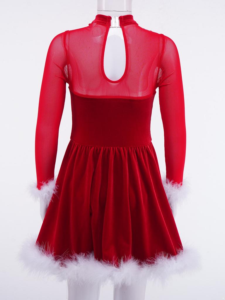 Рождественские костюмы эльфа для девочек, блестящее платье с блестками для фигурного катания на коньках, рождественские танцевальные наряды