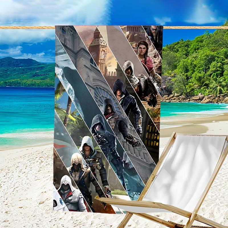 1pc Assassin's Creed Beach Towel, Beach and Seaside Swimming Pool Equipment, Fashion Pattern, Rectangular, Travel Essentials