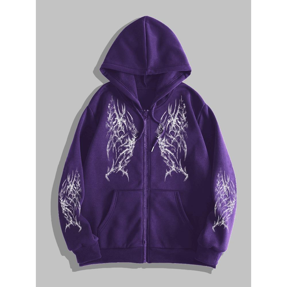 Модный худи на молнии в стиле Y2K с темным принтом, уличный худи на молнии, подходит для повседневной носки