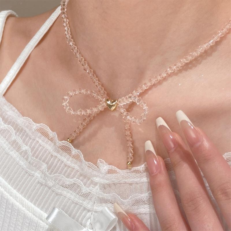 Элегантные дизайны Кристальная бабочка Бант Бисерное ожерелье Кулон для модных энтузиастов Ежедневное использование Повседневная одежда