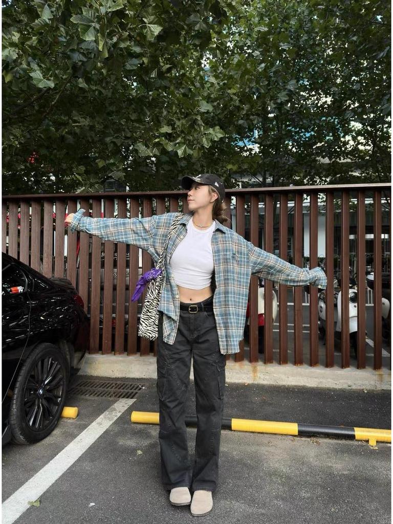 Рубашка из фланели в клетку с бахромой в стиле ретро, унисекс, весенняя, свободного кроя