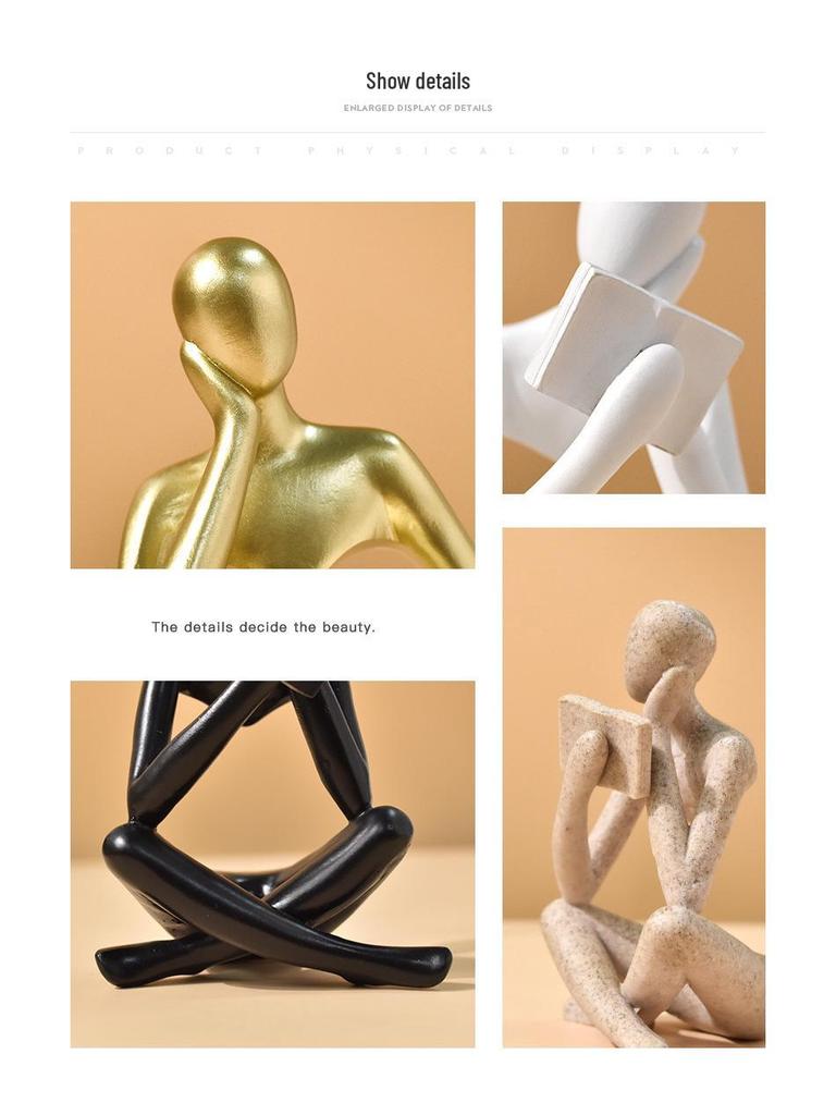 Abstract Resin Figure Ornament: Reading Statue for Bookshelf or Living Room Decor