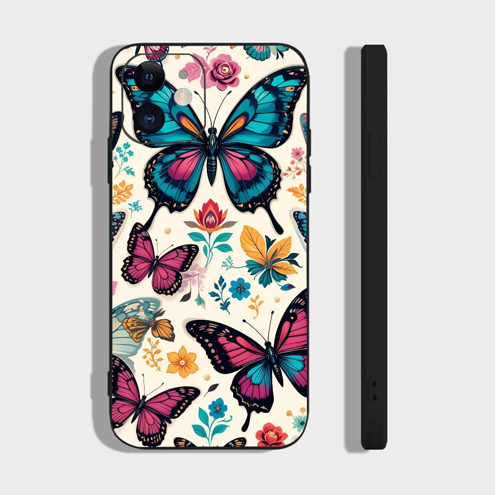 Art Butterfly For IPhone 17 Air 16 15 14 13 12 11 Pro Black Soft Cover Phone Case