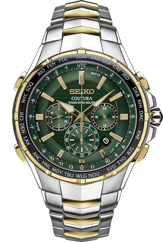 SEIKO Coutura World Time Solar Radio-Controlled Chronograph Watch, Sapphire Glass Model SSG022, Green, Men's