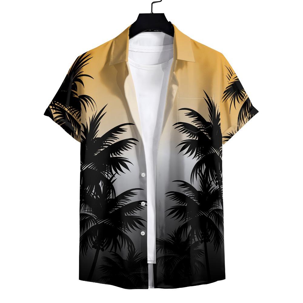 Мужская футболка с пряжкой, короткий рукав, уличный стиль, узор с изображением кокосовой пальмы, гавайская летняя рубашка, топ для пляжного отдыха
