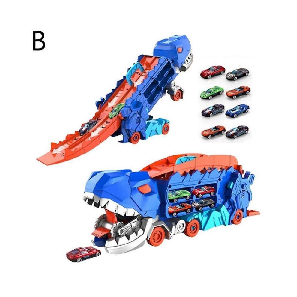 (B) Dinosaur Car Carrier Truck, Transport Dinosaur Truck with Foldable Sliding