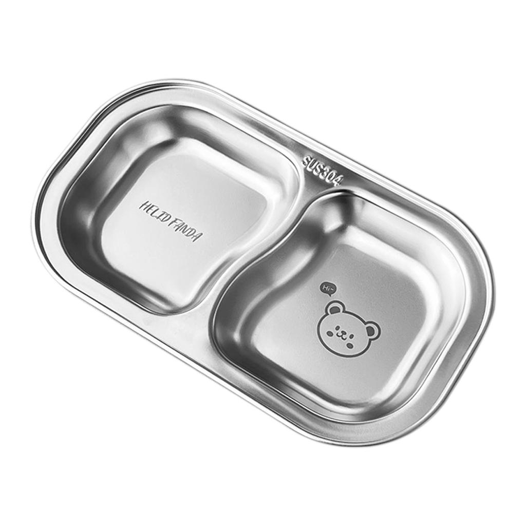 Snack Dessert Plate 304 Stainless Steel Dinner Plate Kid Divided Dinnerware 2 Compartment Sauce Plate Kitchen Tableware
