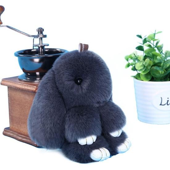 Bunny Shape Charm Keychain Faux Fur Rabbit Keyring Bright Color Car Key Holder Bag Wallet Accessory