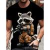 Summer 3D Cat Patternraccoon T-Shirt for Men Animal Cartoon Animal Pattern Tees Loose Round Neck Tops T Shirts Short Sleeves