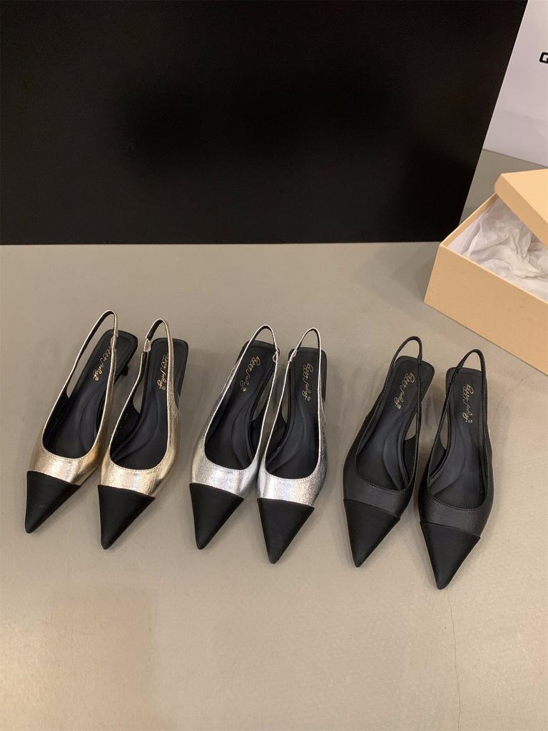 Французский серебряный темперамент сандалии с сумкой на голове сказочные туфли 2024 года новые весенне-летние туфли с острым носком на высоком каблуке маленькие ароматные одинарные туфли