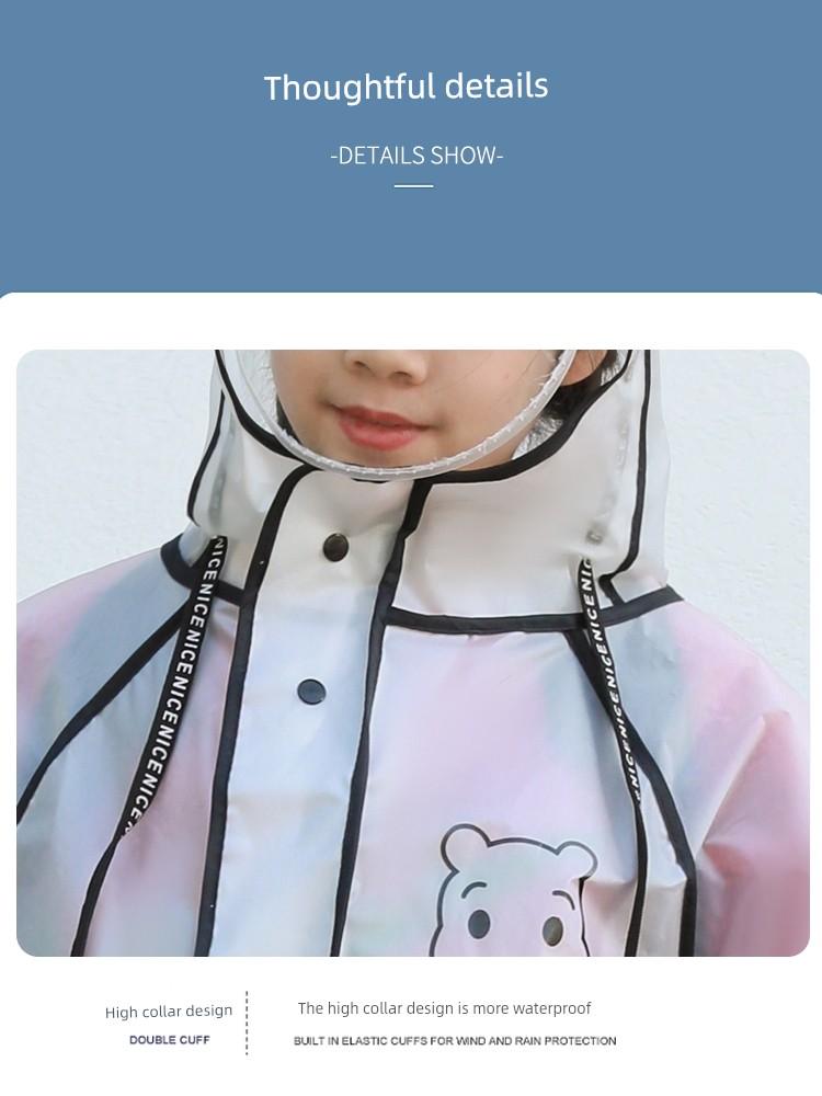 Kids Raincoat Girl Boys Primary and Secondary School Students Youth Poncho with Schoolbag Seat Long Body Waterproof Thickened White