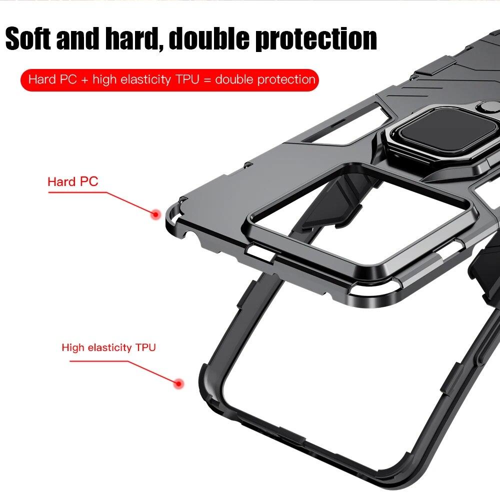 KEYSION Shockproof Armor Case for Redmi Note 13 Pro 4G 13 Pro+ 5G Silicone+PC Ring Metal Stand Phone Cover for Xiaomi POCO M6 Pro