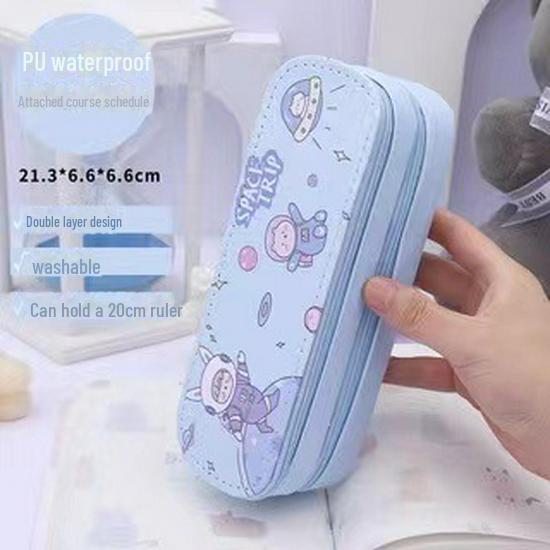 Двухслойный пенал в японском стиле для школьных принадлежностей — большая вместимость, симпатичный дизайн из холста для девочек начальной школы