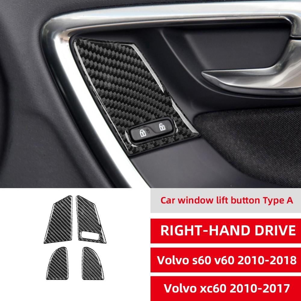 100% Real Carbon Fiber Car Window Lifter Switch Panel Cover Trim For Volvo S60 V60 2010-2018 Interior Decoration Sticker