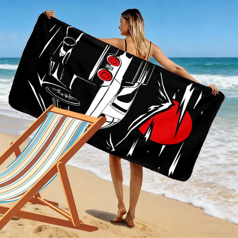 Black and White Sunset Car 2D Flat Print Beach Towel, Large Soft Quick Dry Towel for Beach Camping Swimming.MSTJ0918276