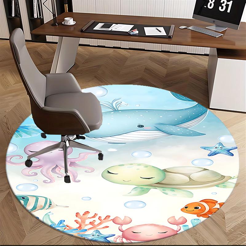 Underwater Adventure Chair Mat - Round Carpet for Home Decor, Office Use, and Gifts - Cute Ocean Animal Design Suitable for Bedrooms