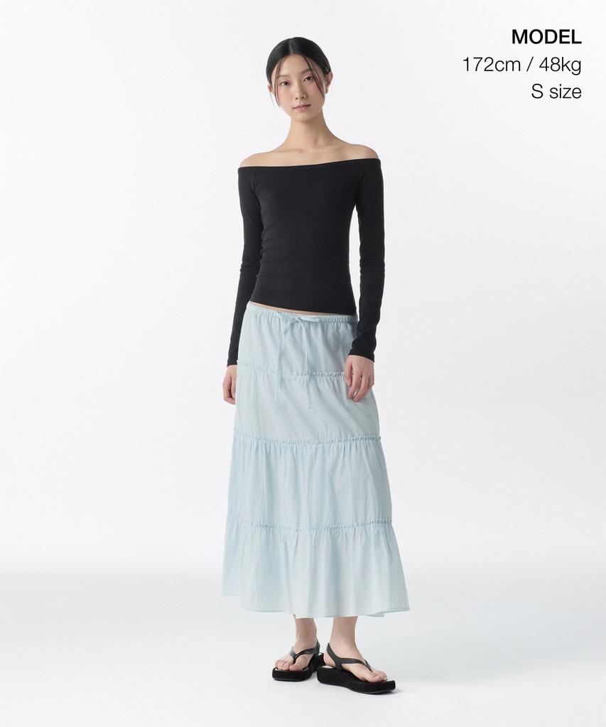 Musinsa Standard Woman Women'S Cotton Tiered Long Skirt [Pale Blue]