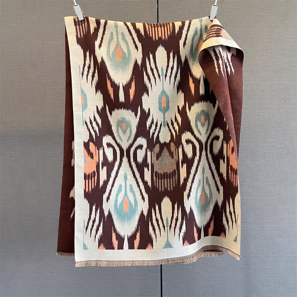 Warm Winter Cashmere Scarf Women Abstract Print Shawl Wrap Soft Pareo Elegant Poncho Femal Thick Warm Blanket Echarpe Pashmina