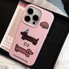 Applicable To Apple 15 Mobile Phone Case Girl Pink Cartoon Dachshund Dog IPhone 16promax Leather Pattern Shell 13/12/14
