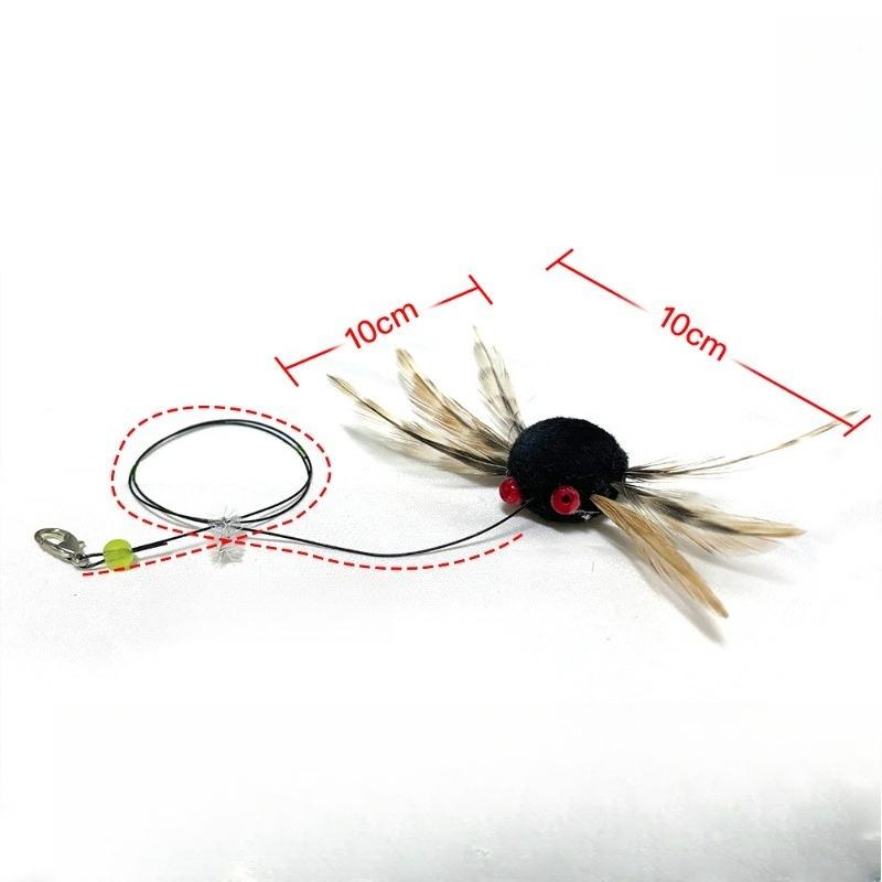 Simulation Flying Insect Cat Teaser Replacement Heads Handmade Feather Metal Hook Bell Interactive Cat Wand Accessories