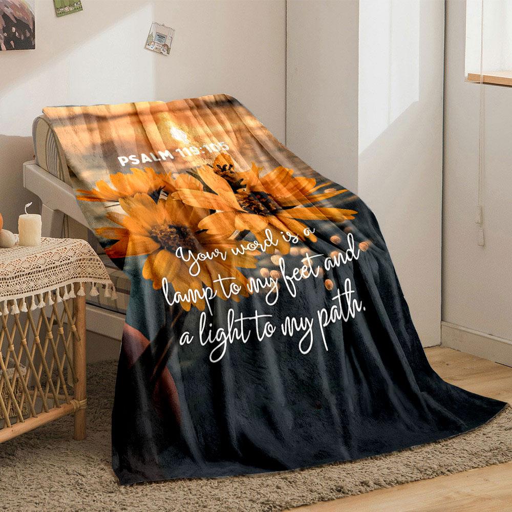 Psalm 119:105 Sunset Floral Blanket Printed Blanket for Living Room Bed Couch lunch break Soft Cozy Blanket for Friend's festival Gift