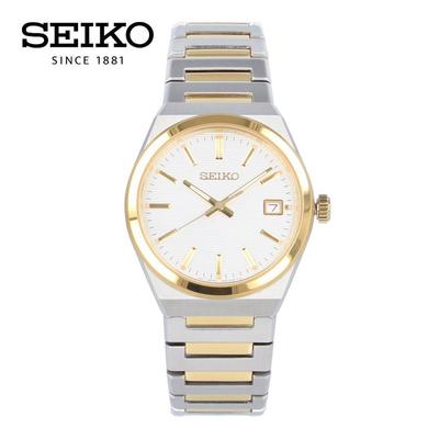 SEIKO SUR558P1 SUR558P Кварцевые простые наручные часы из люмибрита с датой, белое золото, серебро, нержавеющая сталь