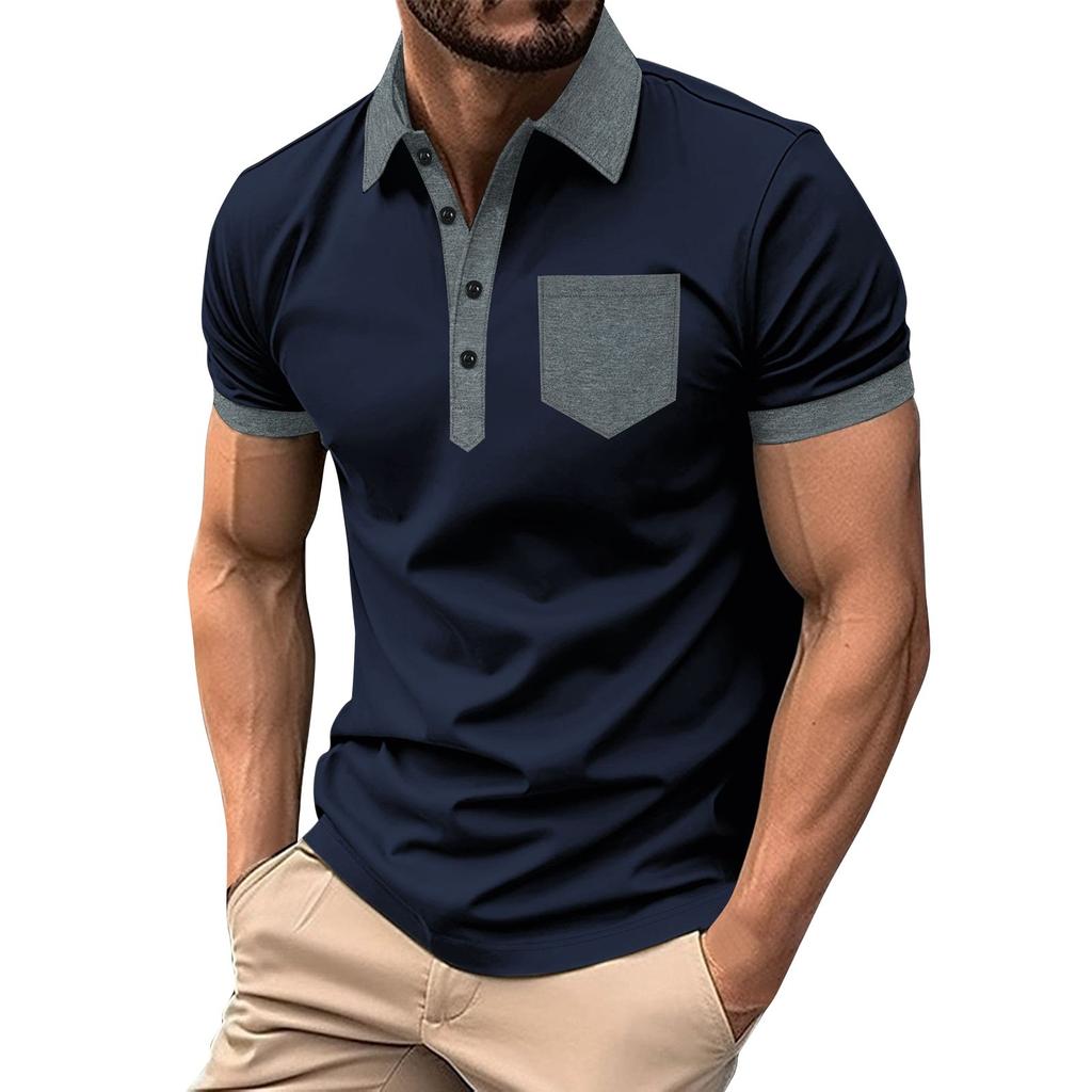 Men's Spring Colorblock Short Sleeve Lapel Shirt Men's Casual Fashion Shirt