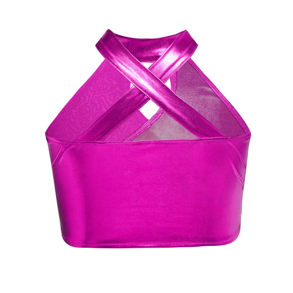 Детская джазовая одежда Блестящие пайетки Металлический кроп-топ с перекрещенным вырезом Костюм для бальных танцев