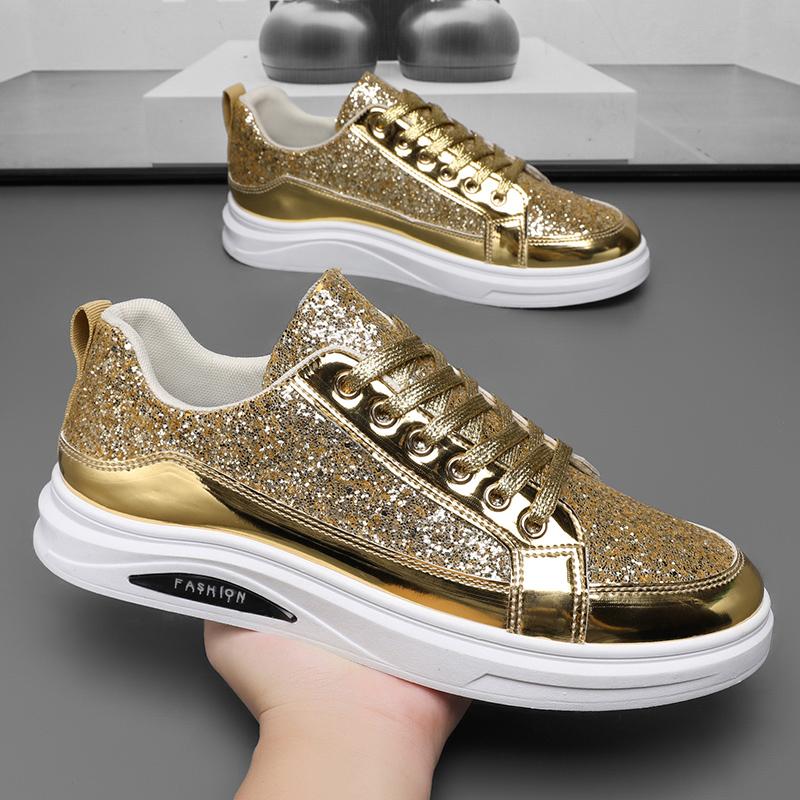 2025 Men Sneakers Male Gold Luxury Glitter Shoes Streetwear Hip Hop Casual shoes Chaussures Homme