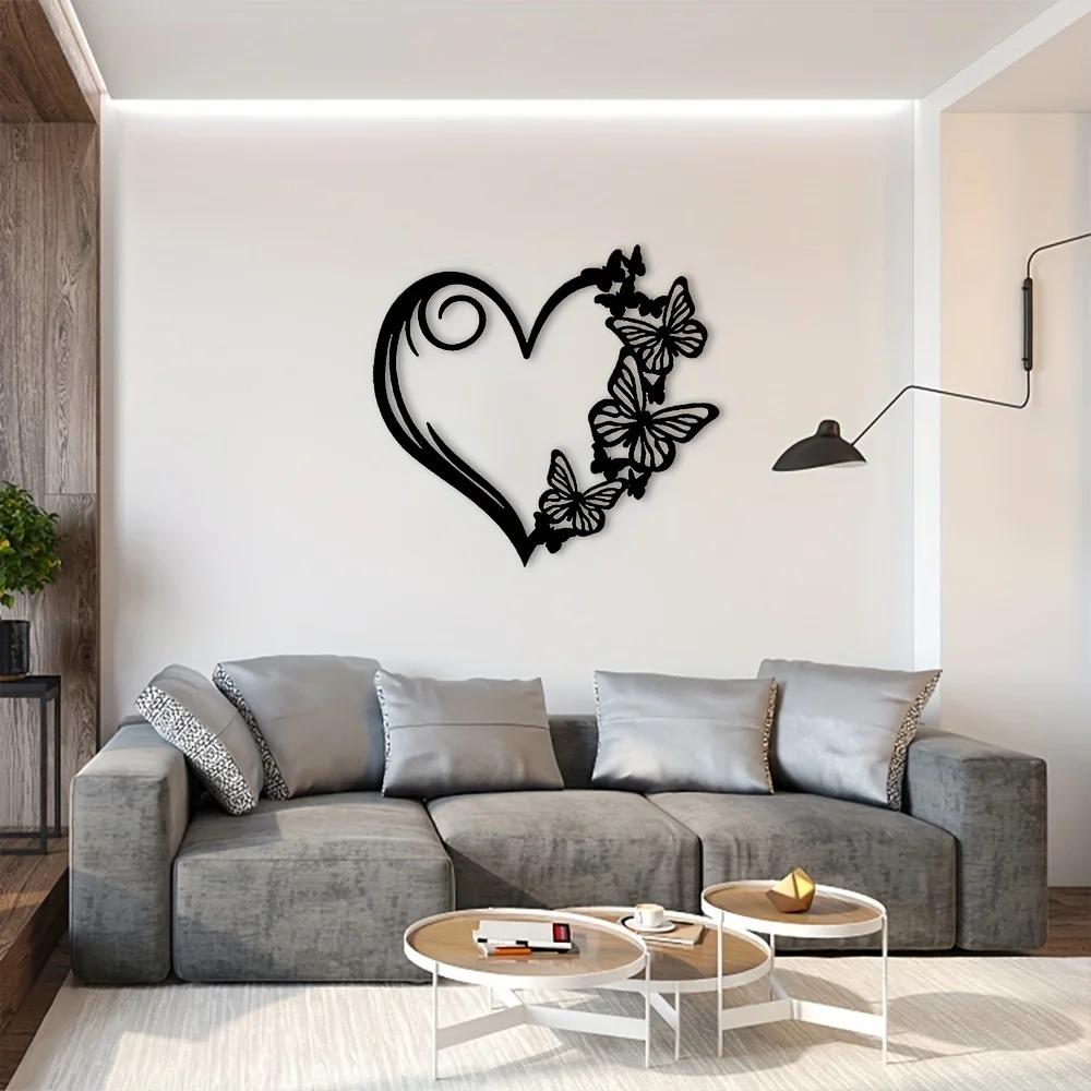 Butterfly Heart Metal Wall Art – Steel Garden & Patio Decor, Elegant Hanging for Home, Living Room & Bedroom, Perfect Gift