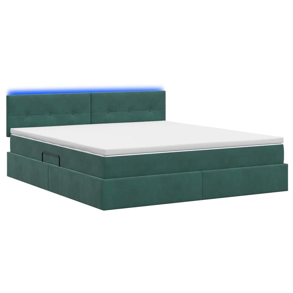 LED Storage Bed with Mattress Dark Green 160 x 200 cm Velvet