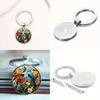 Cute Watercolor Bird Group Glass Keychain With Alloy Attachment For Gift And Accessory