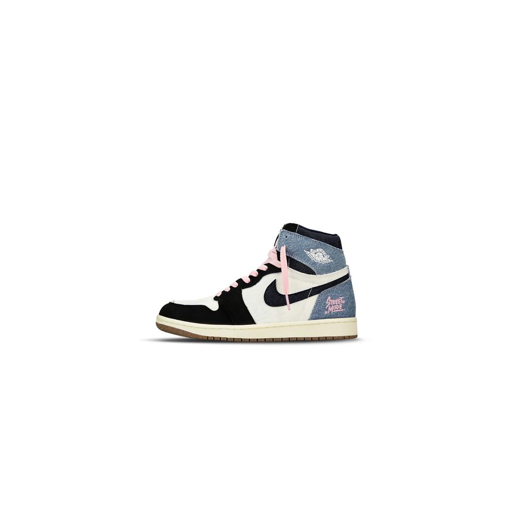 Jordan Air Jordan 1 Denim Slip Resistant Abrasion Resistant High top Vintage Basketball Shoes Unisex Black Blue Pink FQ2947-100(Team333-)