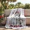 Cute Bunny Embrace Floral Background Design Customizable Outdoor Blanket Customize Text Durable Comfort Throw For Picnics Outdoor Travel And Camping