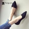 Fashion Plus Size Black Work Shoes Woman Comfortable Flock Shallow Hollow Flats Shoes  Elegant Pointy Toe Soft Soled Loafers Korean