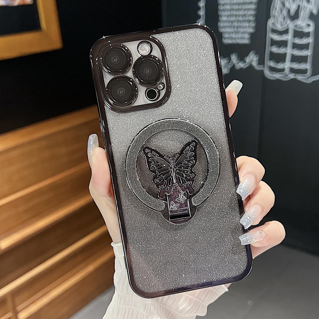 Для Apple 16 Чехол для телефона с кронштейном-бабочкой для IPhone 15 Promax Зеркальный с гальваническим покрытием Градиентный Блестящая пудра 14 Жесткий чехол