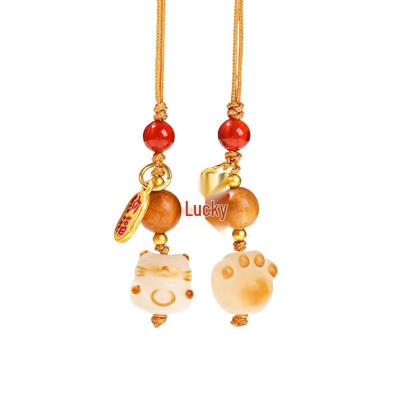 Jingde Jewelry Подвеска для телефона Лапка кота удачи: Милый брелок-подвеска из сандалового дерева Бодхи