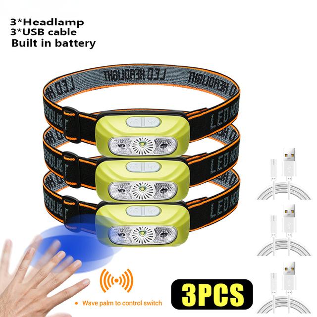 Мини перезаряжаемый мощный сенсорный налобный фонарь для рыбалки, кемпинга, USB-фонарик, COB, светодиодный налобный фонарь, передний фонарь