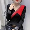 Spring Autumn Streetwear Girls Long Sleeve Cotton T-Shirt Clothes Fashion Contrast Color Patchwork Sexy Hot Diamonds Women Tops Tees