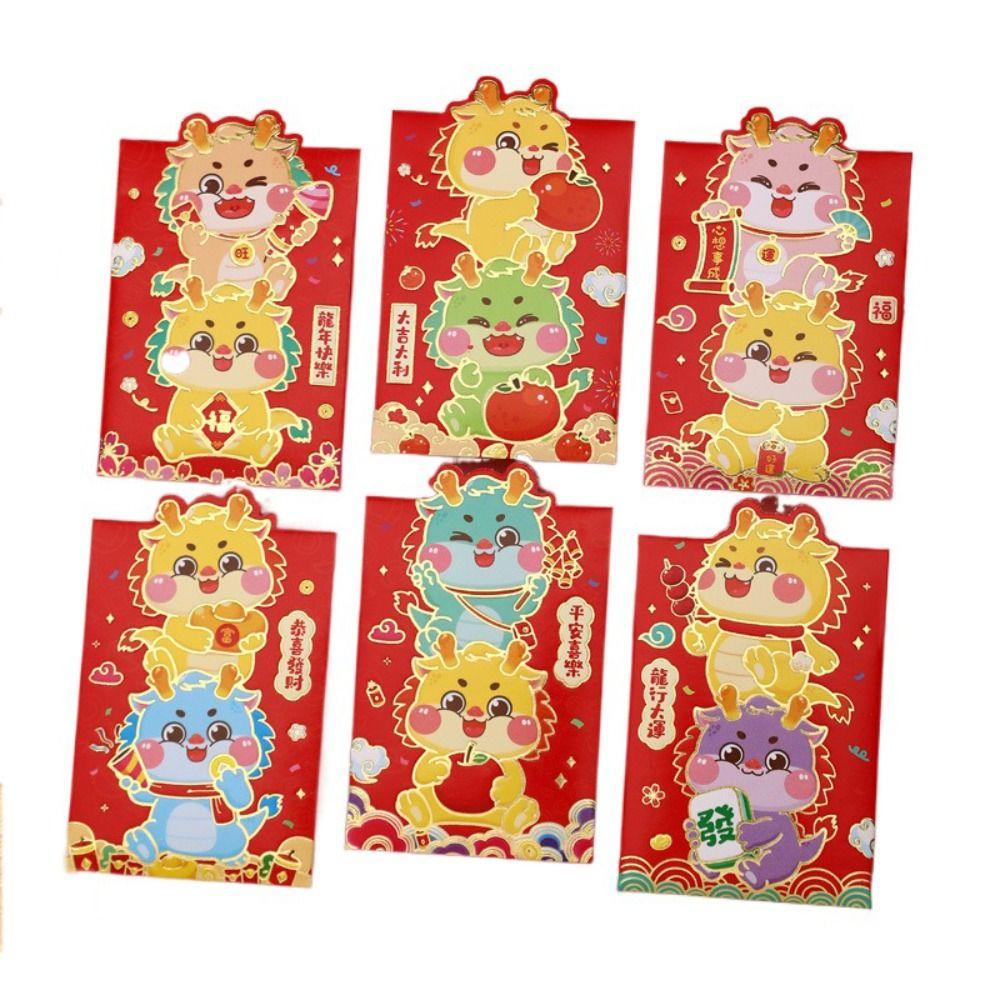 6Pcs/set Cute Dragon Red Packet Cartoon Cartoon Red Bags 3D Print Red Envelope Celebration Party